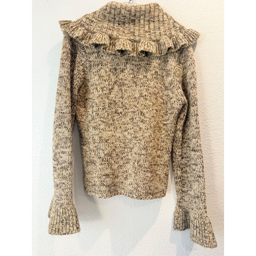 Lindsay Ruffle Collar Bell Sleeve Boho Cottagecore Chunky Sweater Womens Brown M - Picture 5 of 10